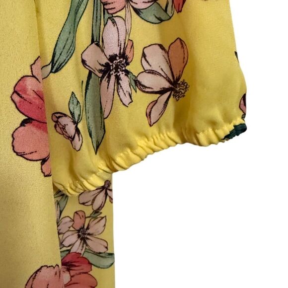 A.U.W Yellow Floral Short Sleeve Top Size L - Picture 5 of 8